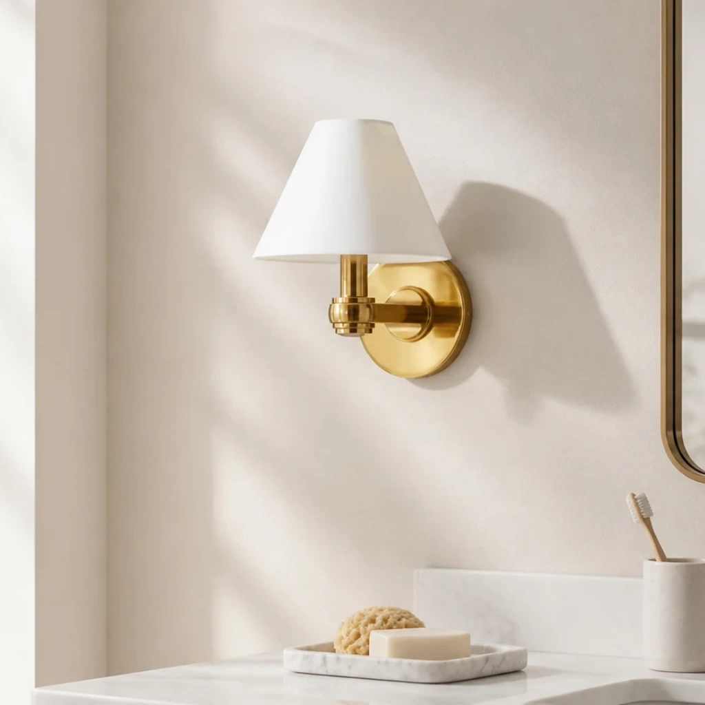 Roven wall light styled in a bathroom vanity setting