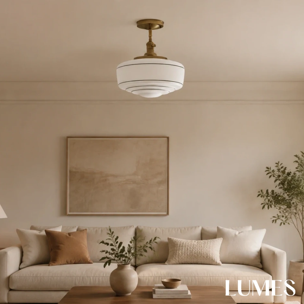 Nalaviro round glass dome ceiling light in a horizontal living room view