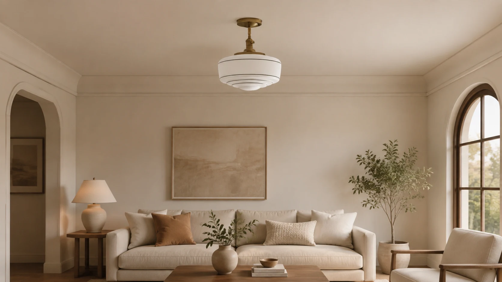 Nalaviro round glass dome flush mount ceiling light in a horizontal room scene