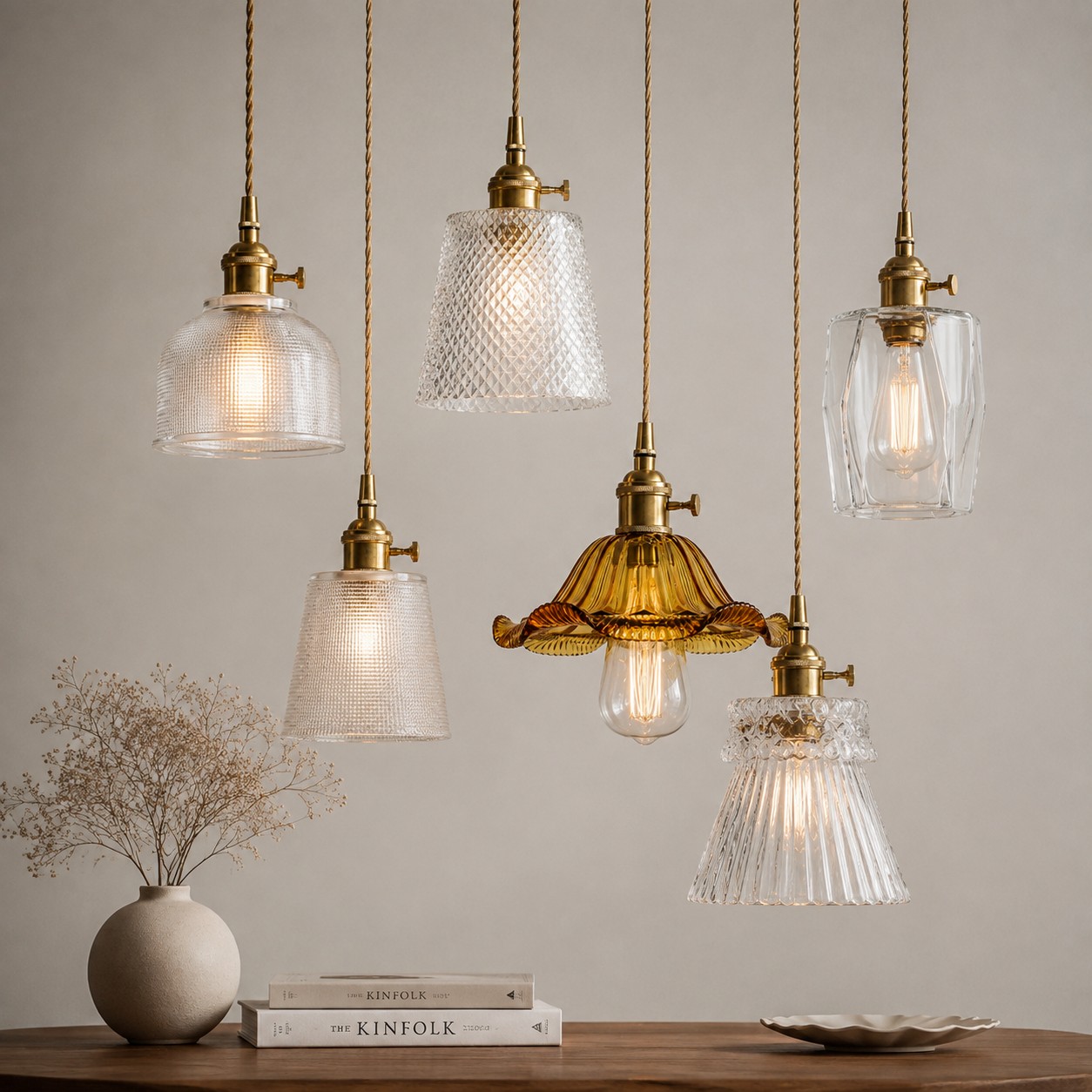 Vintage brass pendant light shade example