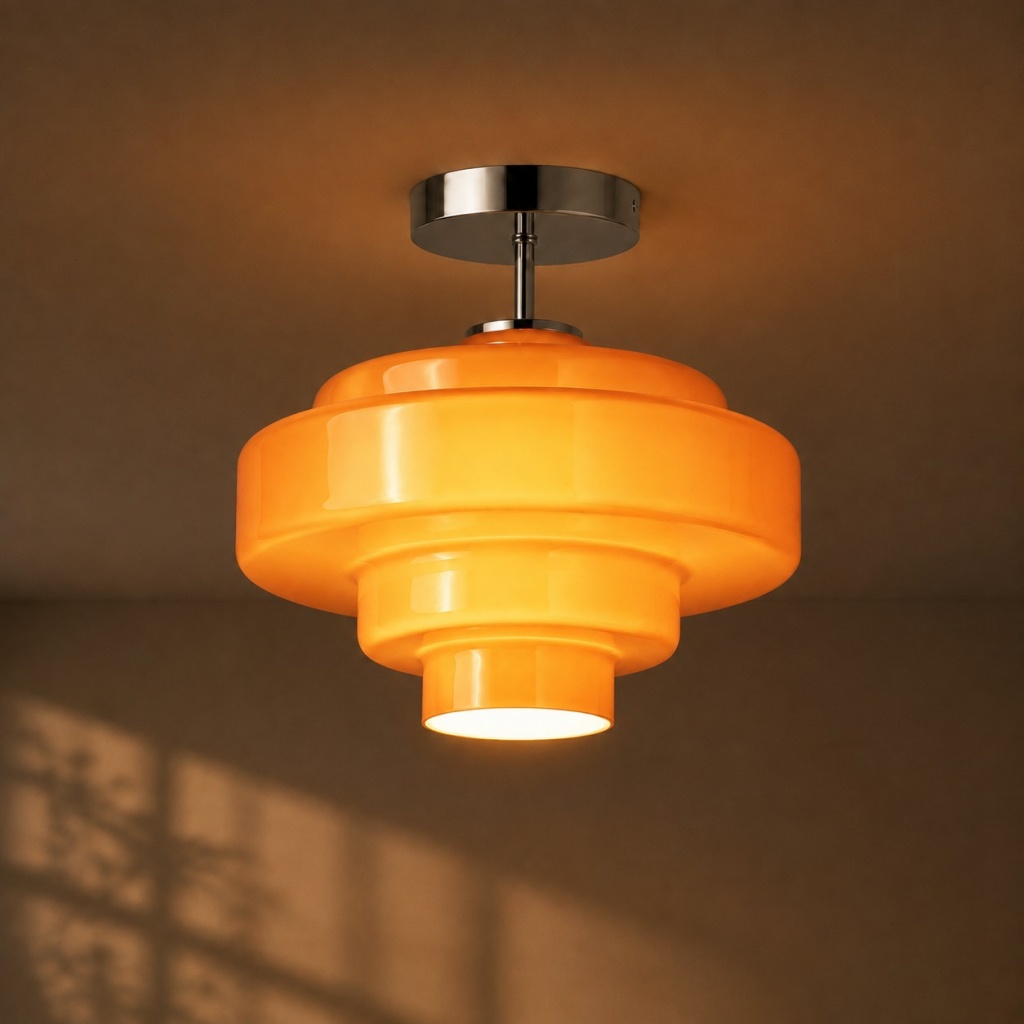 Orange Koloro ceiling light glowing in a warm dark room