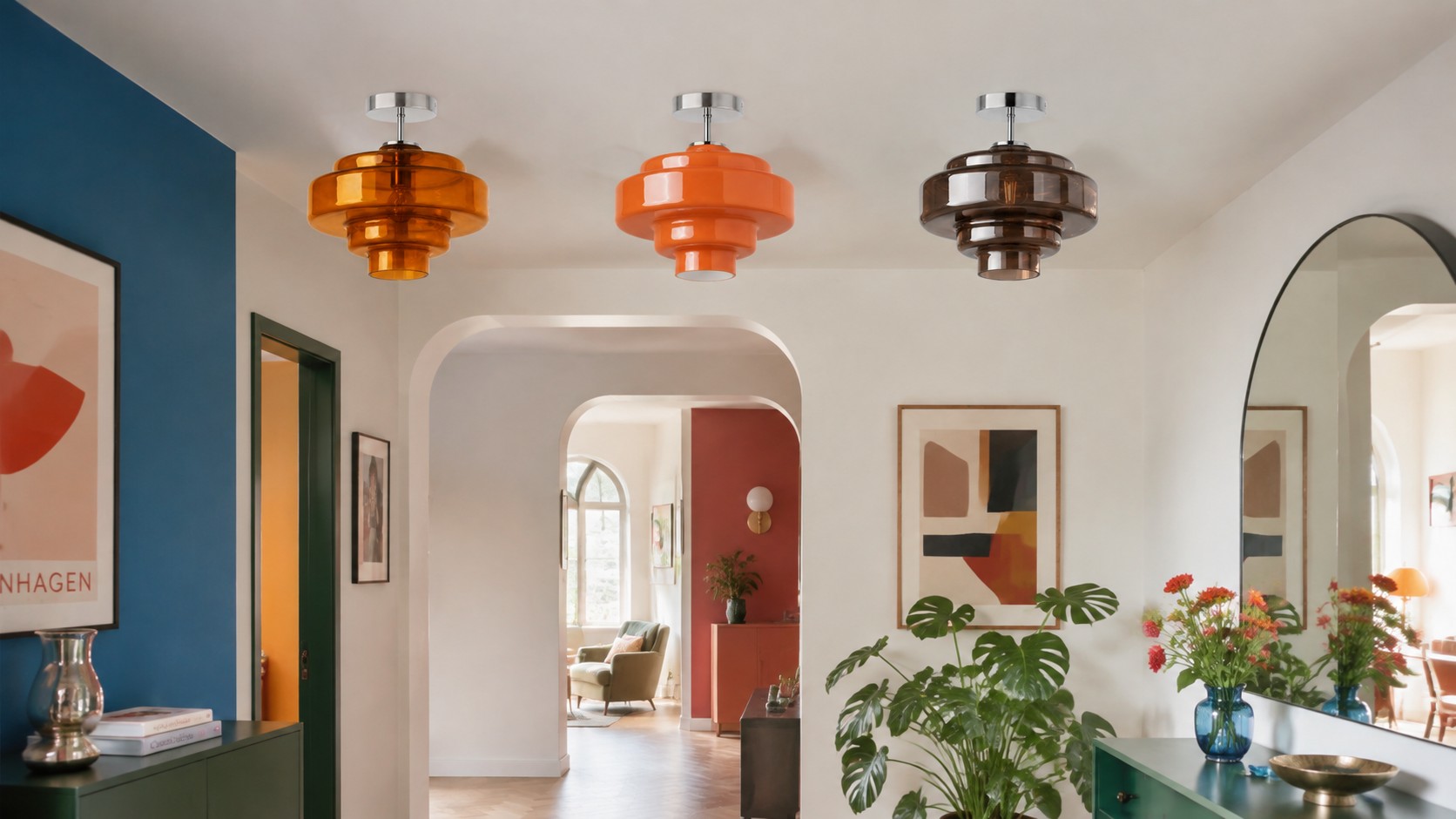 Koloro glass ceiling light in a warm interior scene