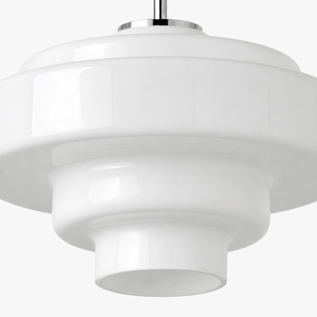 Close-up of Koloro rounded glass shade and glossy finish