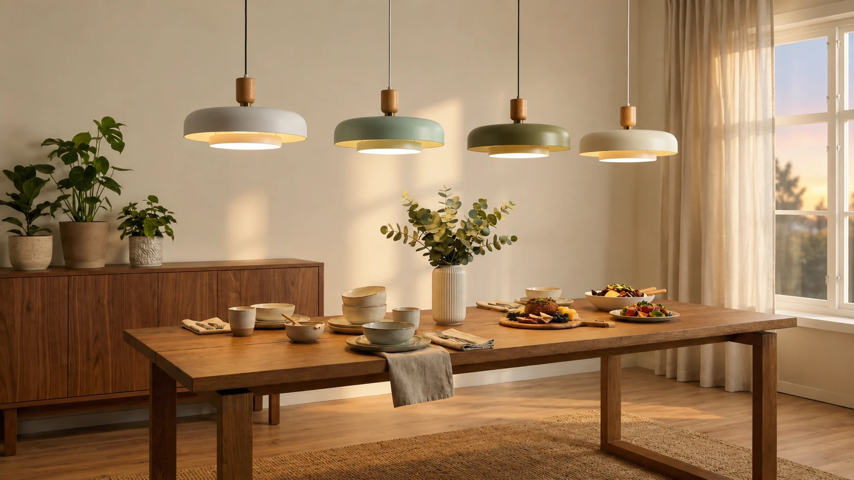 Orbulis wood halo pendant light in a warm interior scene