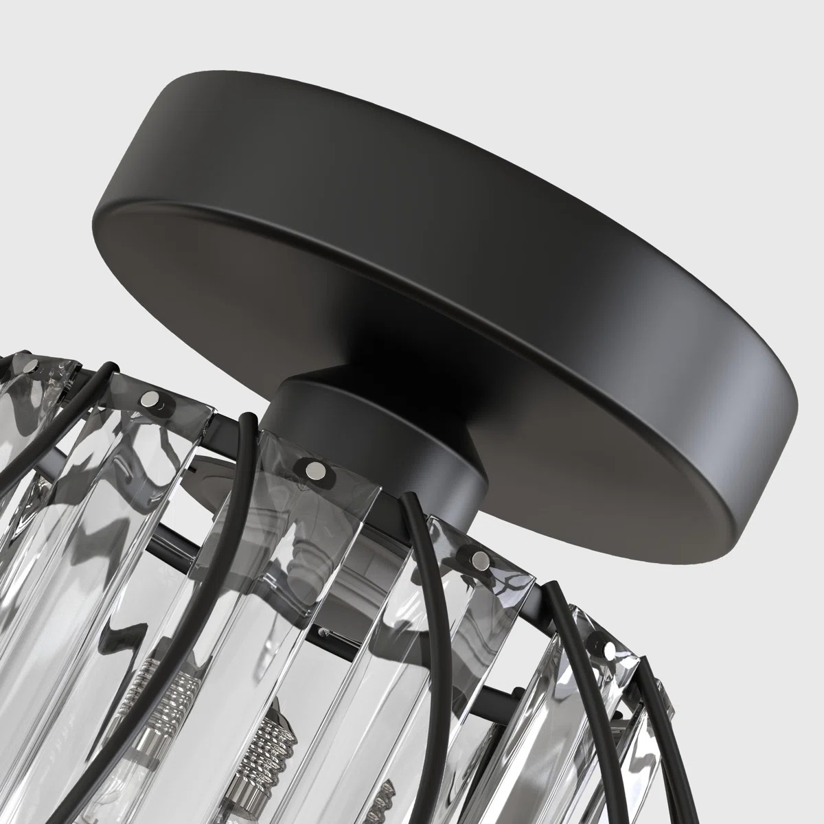 Geometric Cage Semi-Flush Crystal Ceiling Light — Clear Panels — A layered perspective