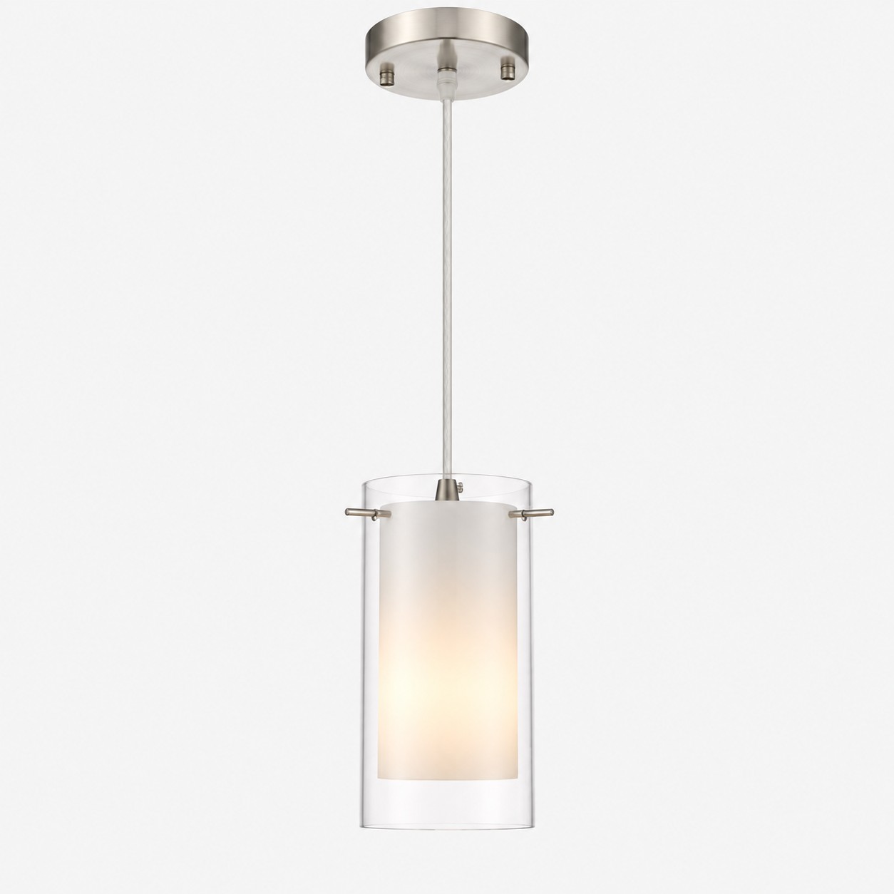 Chrome Finish, Clear and White Shades | Modern Double Glass Pendant Light — A layered perspectiv