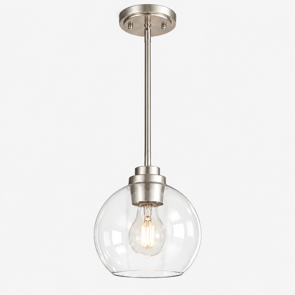 Clear Glass Globe Pendant Light — Adjustable Rod — A layered perspective