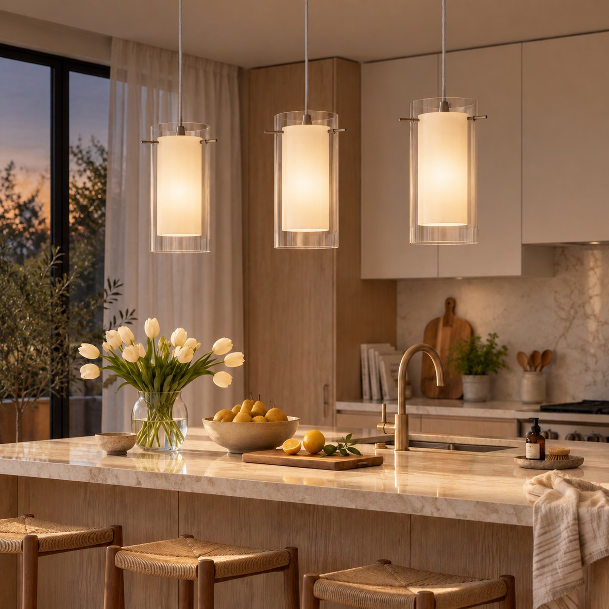 Chrome Finish, Clear and White Shades | Modern Double Glass Pendant Light — A layered perspectiv