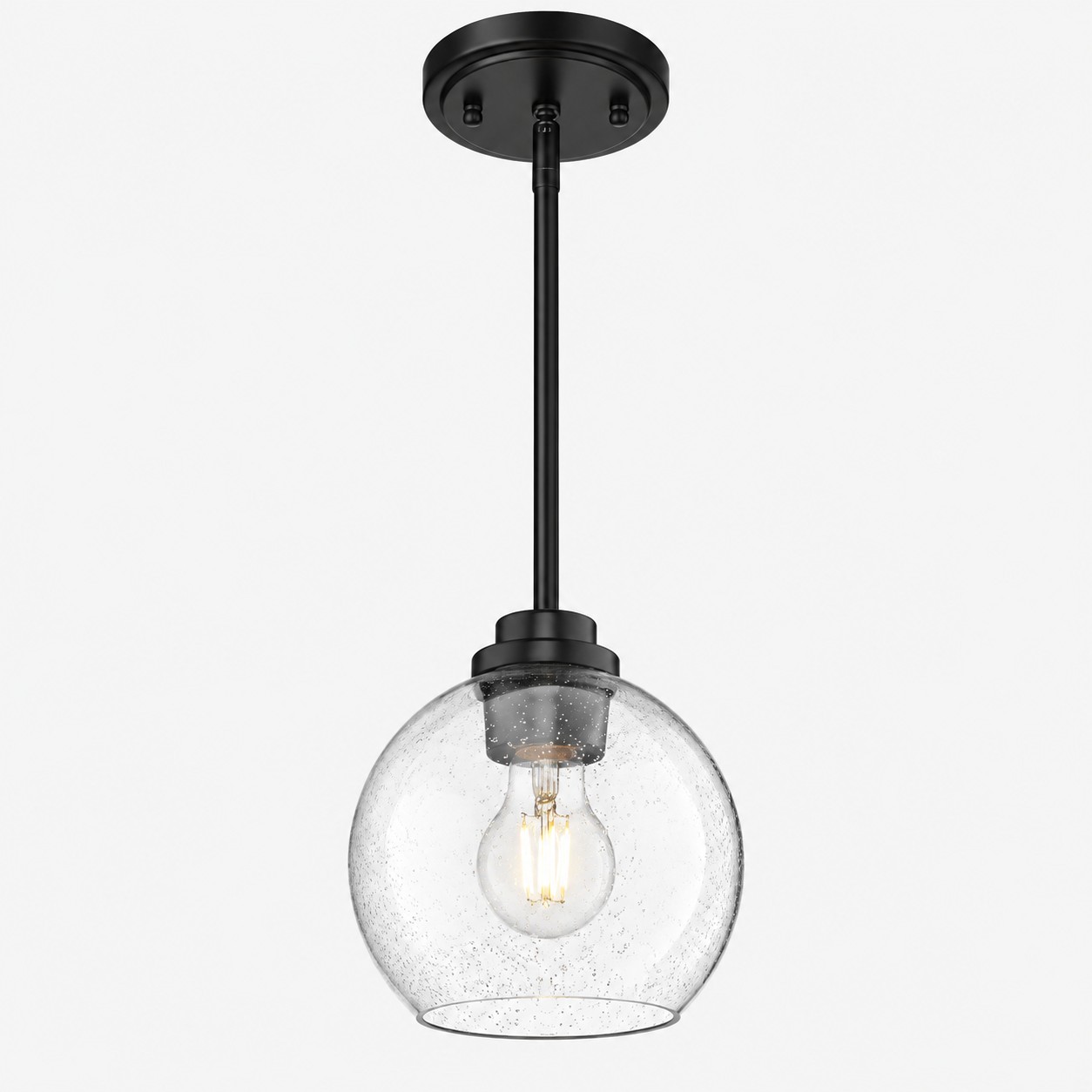 Clear Glass Globe Pendant Light — Adjustable Rod — A layered perspective
