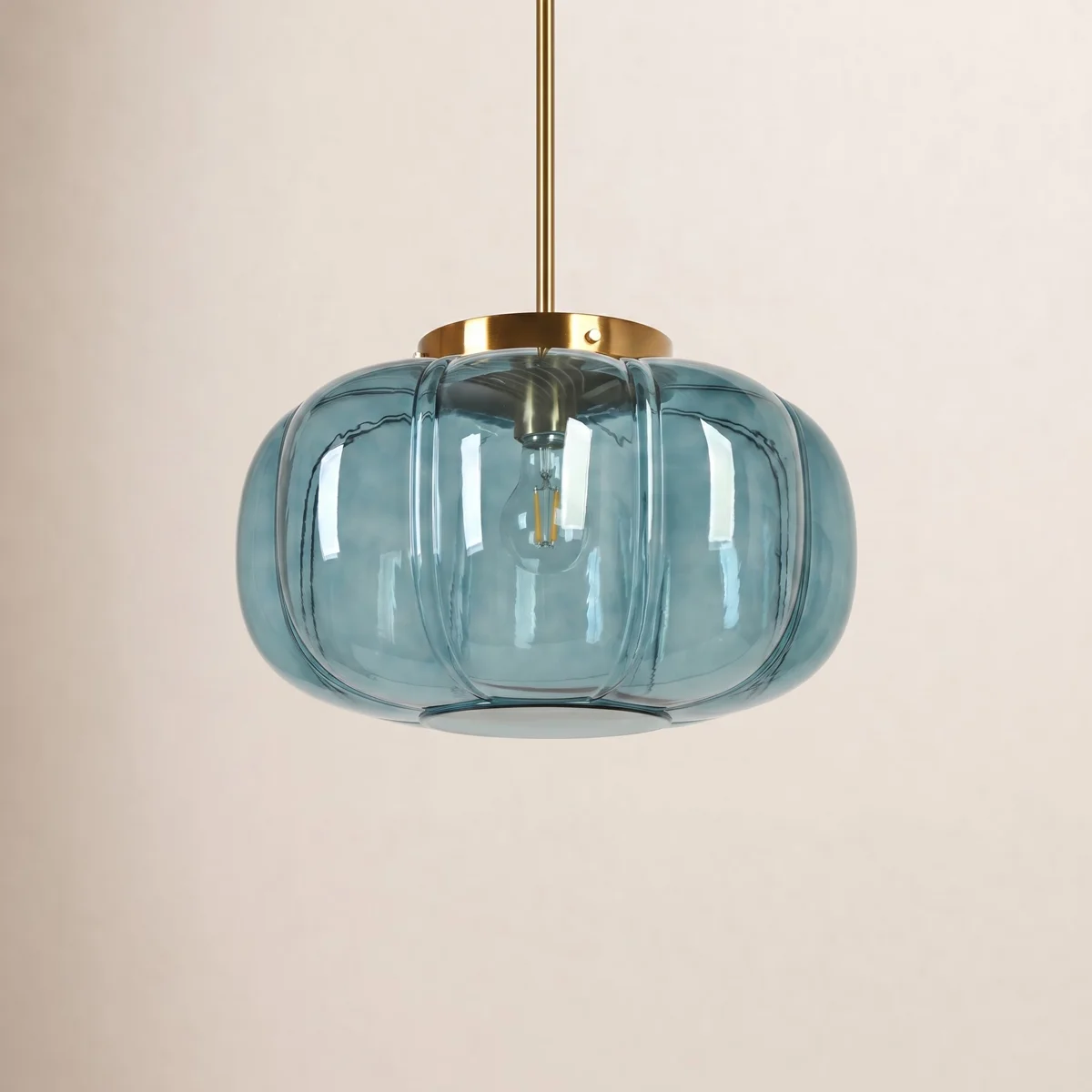 Ribbed Glass Single-Light Dome Pendant | Brass Finish — A layered perspective