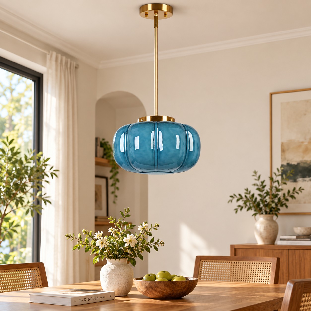 Ribbed Glass Single-Light Dome Pendant | Brass Finish — A layered perspective