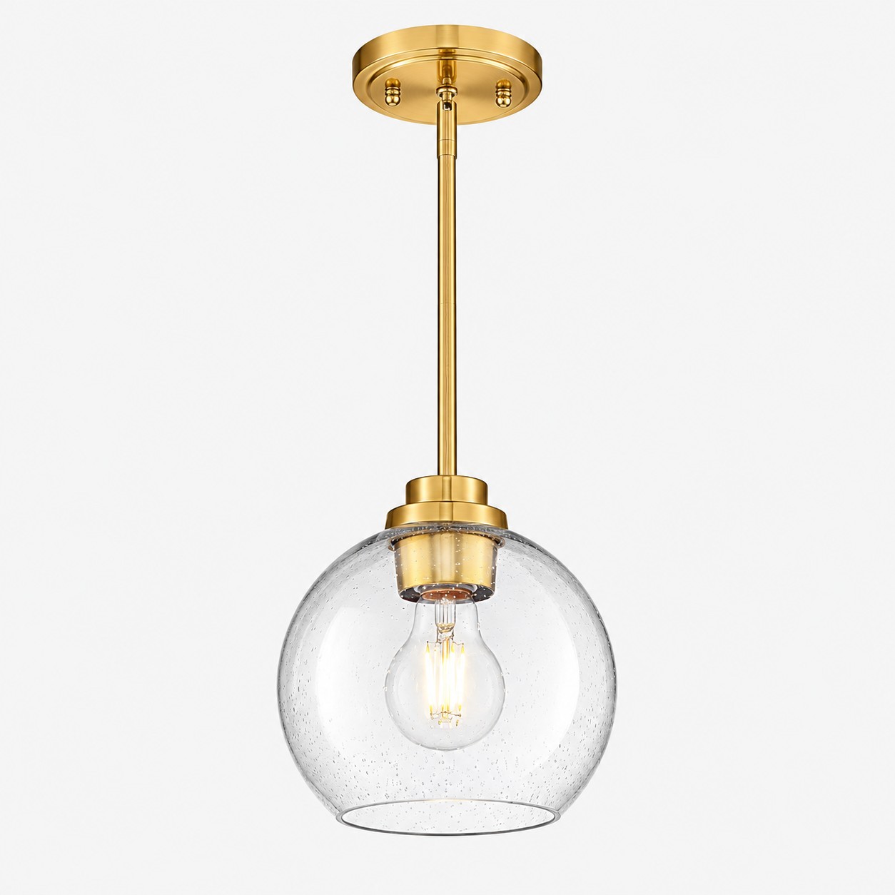 Clear Glass Globe Pendant Light — Adjustable Rod — A layered perspective