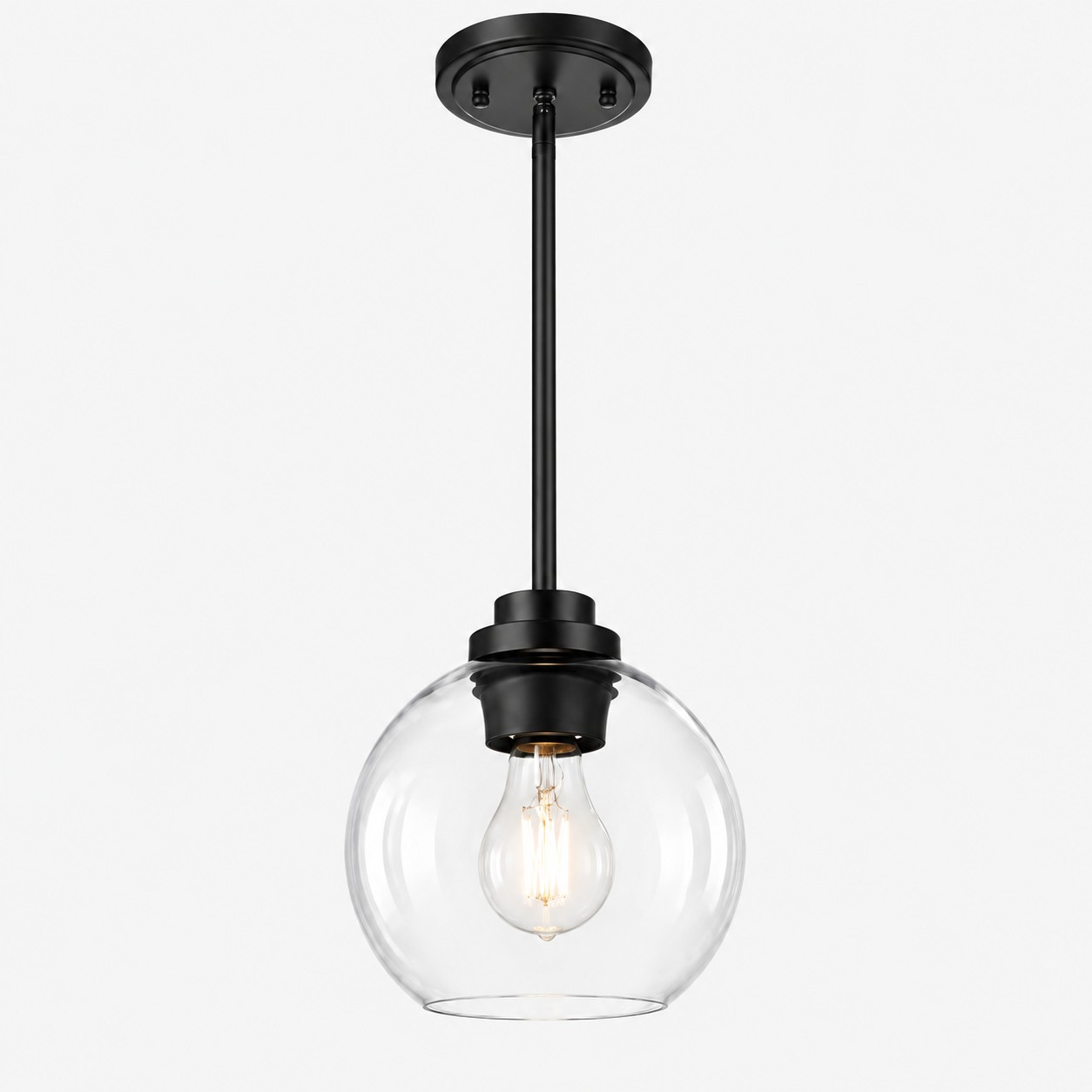 Clear Glass Globe Pendant Light — Adjustable Rod — A layered perspective