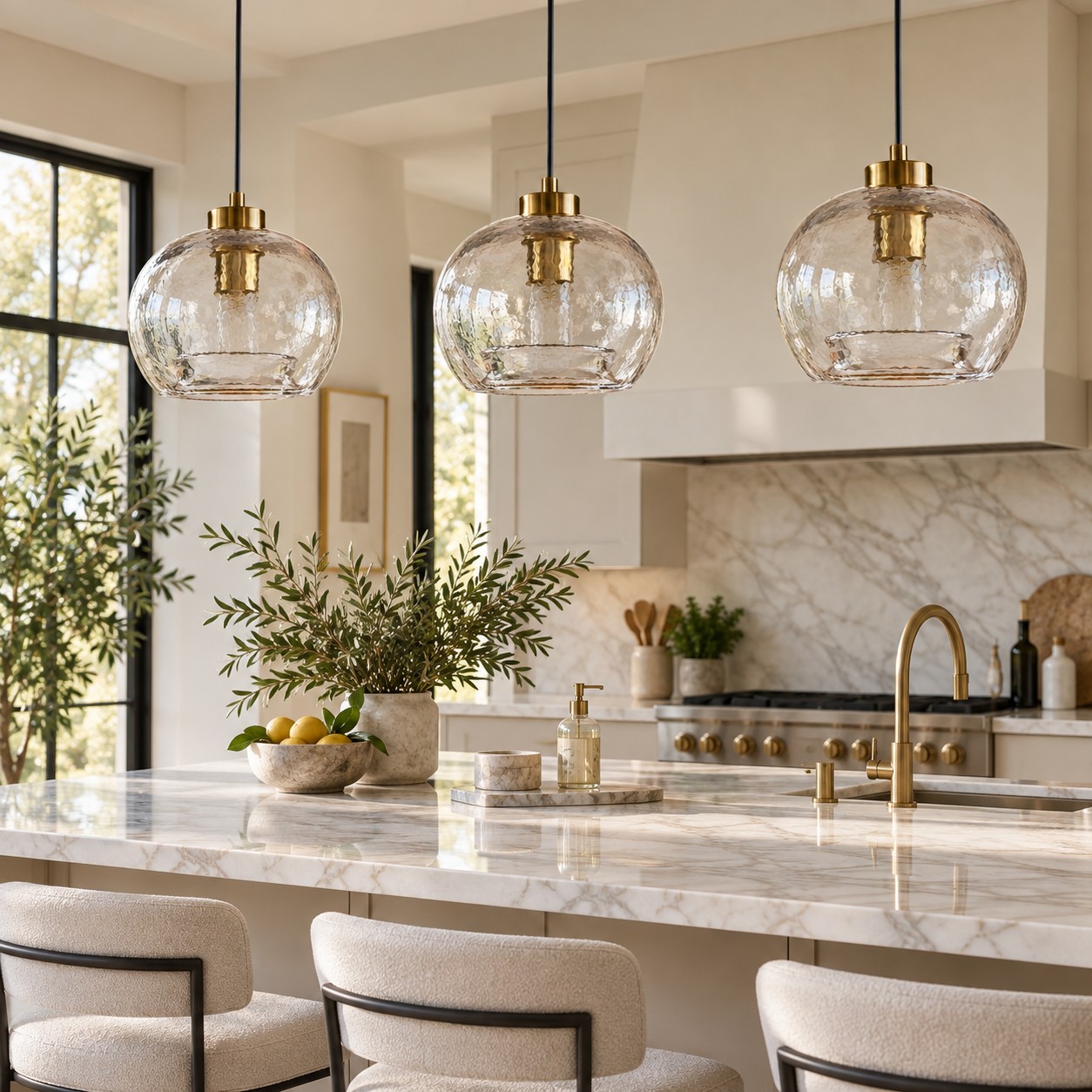 Textured Glass Globe Pendant Light | Open Bottom