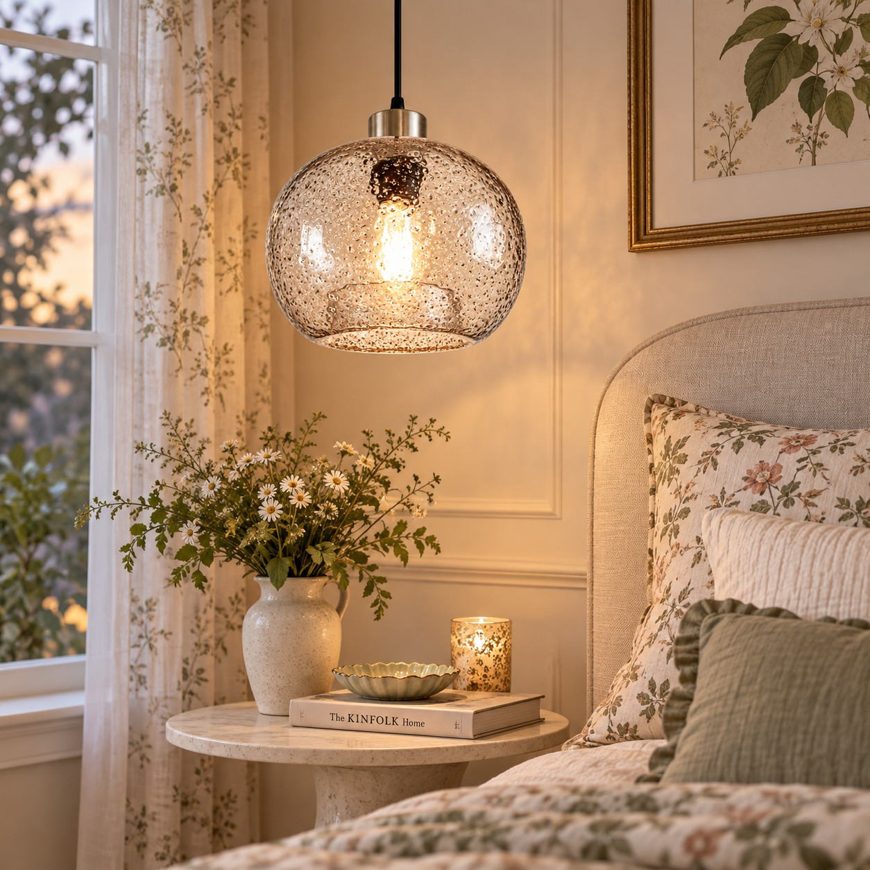 Textured Glass Globe Pendant Light | Open Bottom