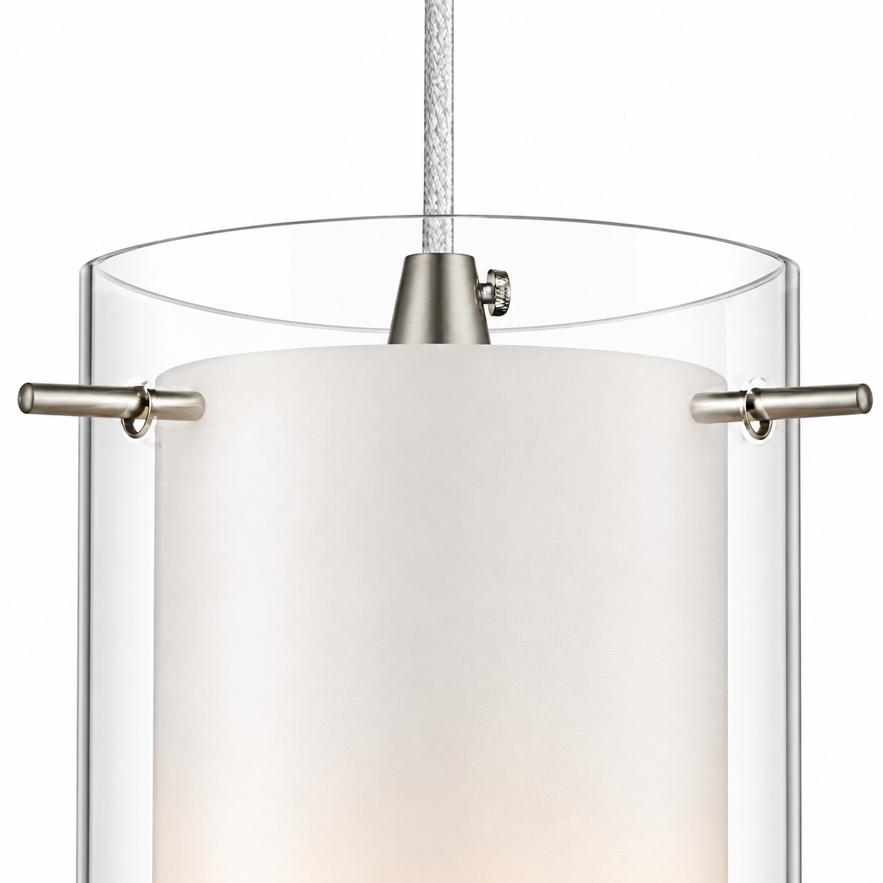 Chrome Finish, Clear and White Shades | Modern Double Glass Pendant Light — A layered perspectiv