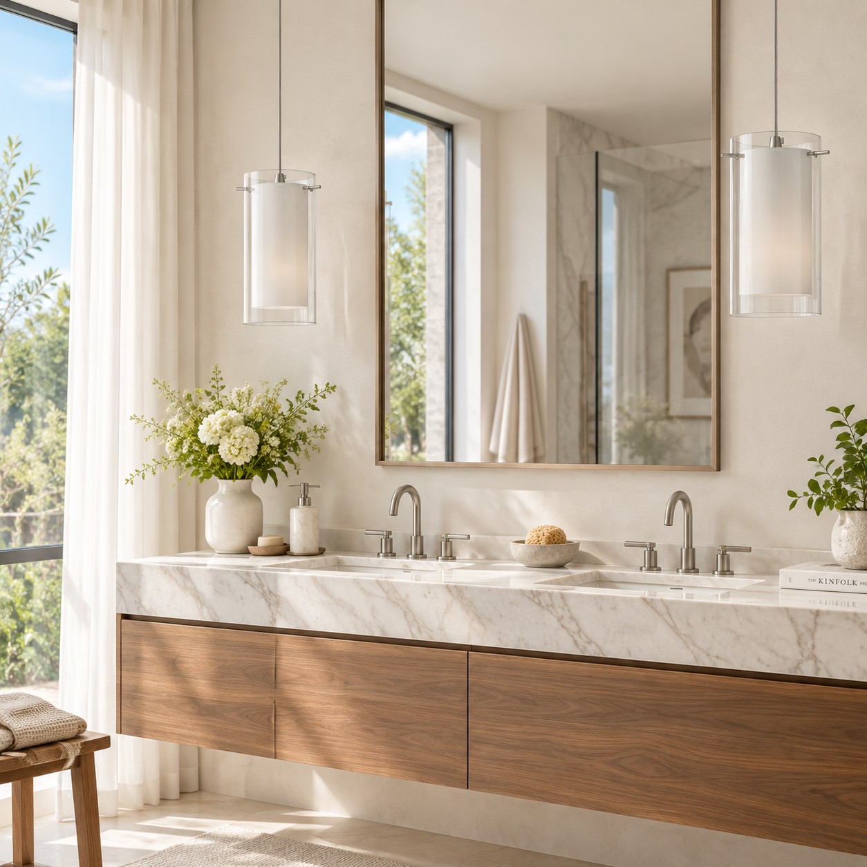 Chrome Finish, Clear and White Shades | Modern Double Glass Pendant Light — A layered perspectiv