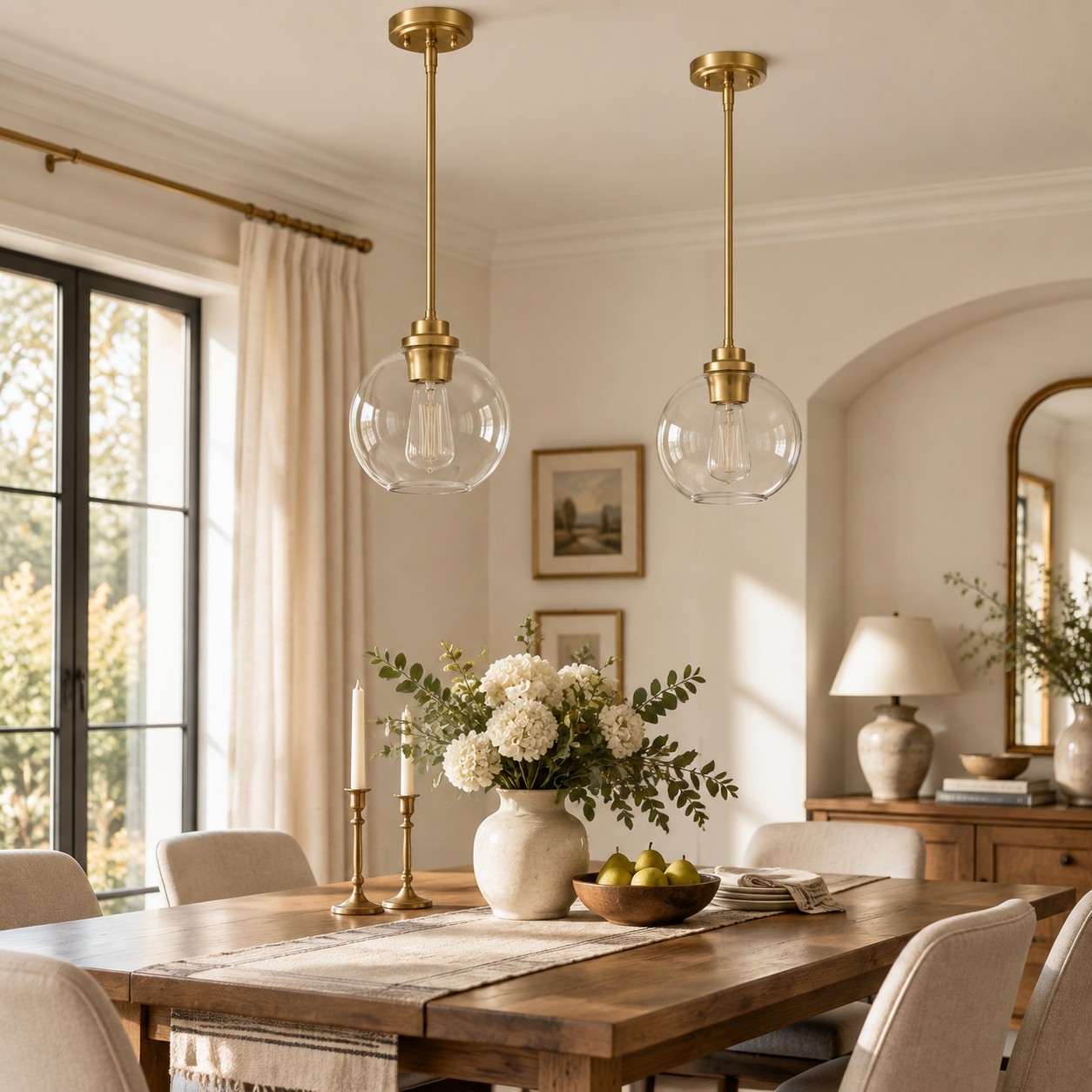 Clear Glass Globe Pendant Light — Adjustable Rod — A layered perspective