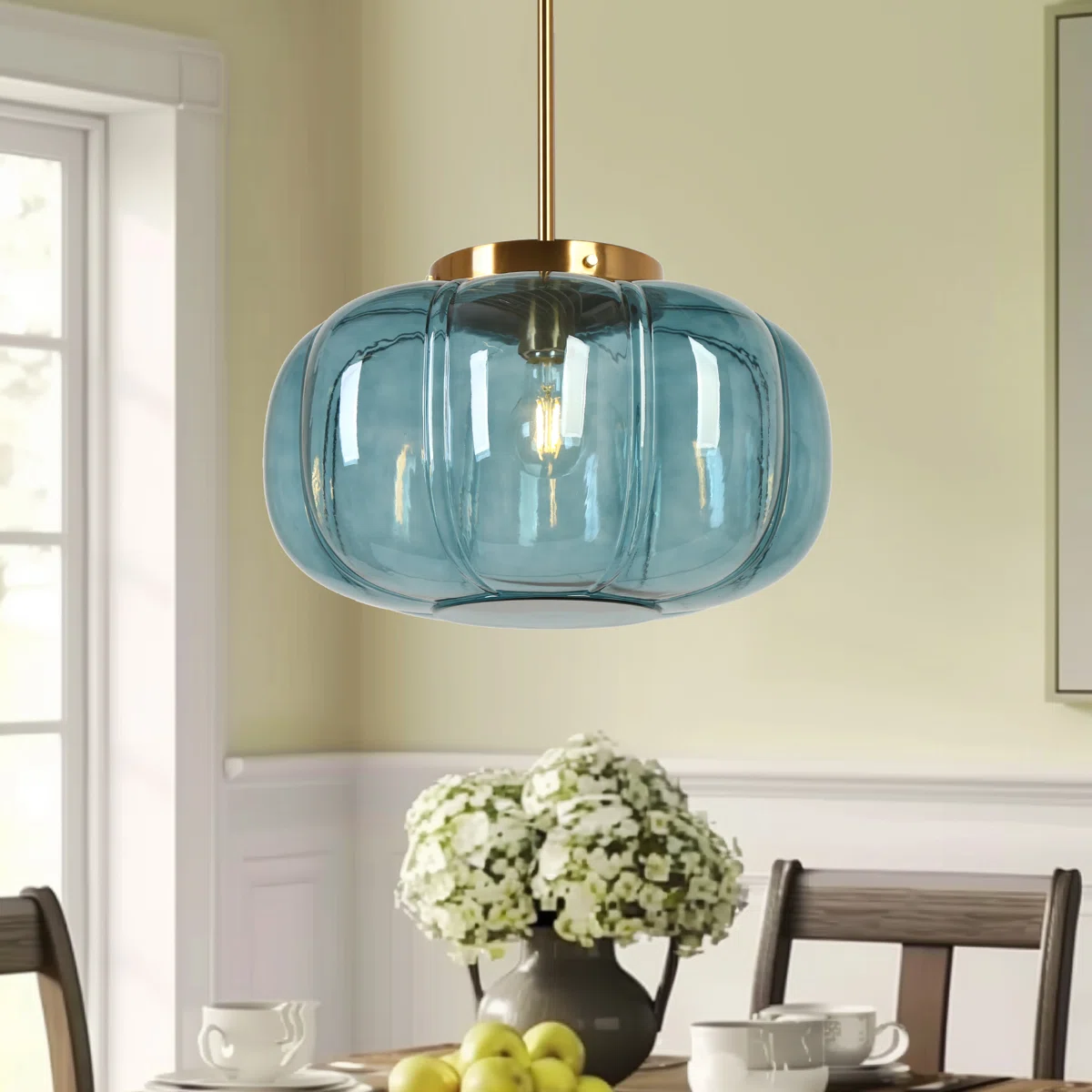 Ribbed Glass Single-Light Dome Pendant | Brass Finish — A layered perspective