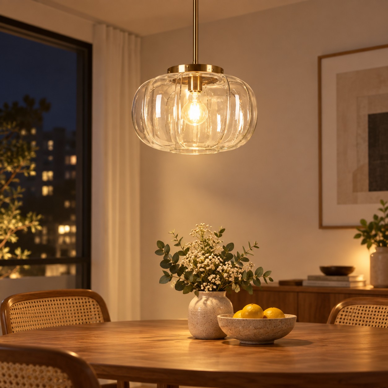 Ribbed Glass Single-Light Dome Pendant | Brass Finish — A layered perspective