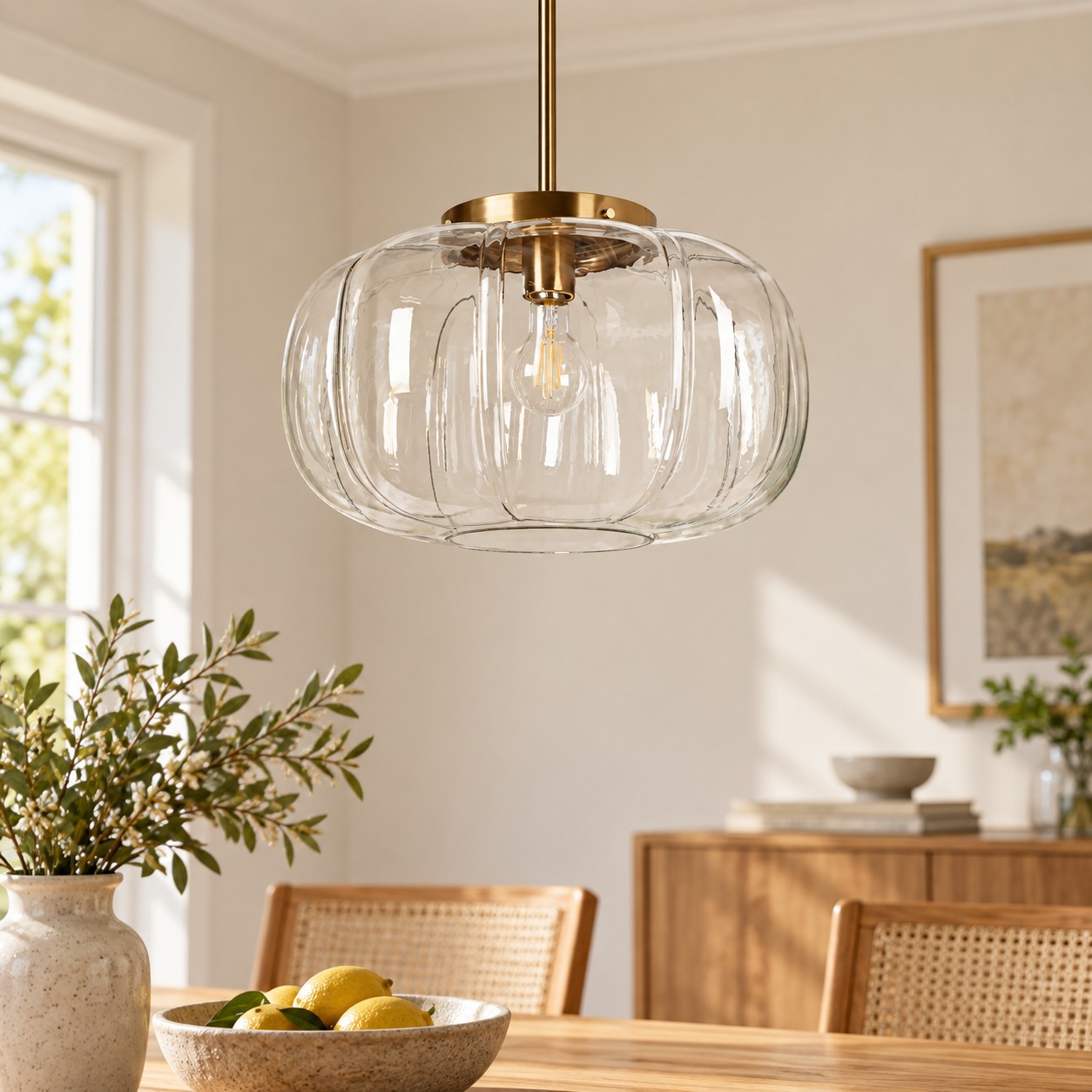 Ribbed Glass Single-Light Dome Pendant | Brass Finish — A layered perspective
