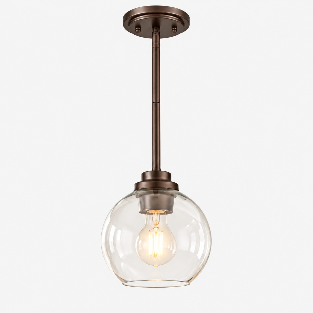 Clear Glass Globe Pendant Light — Adjustable Rod — A layered perspective