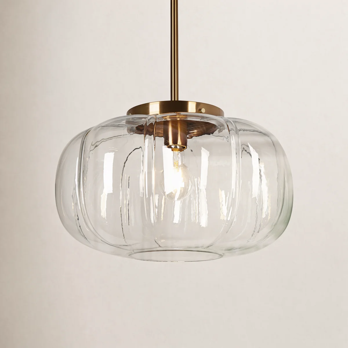 Ribbed Glass Single-Light Dome Pendant | Brass Finish — A layered perspective