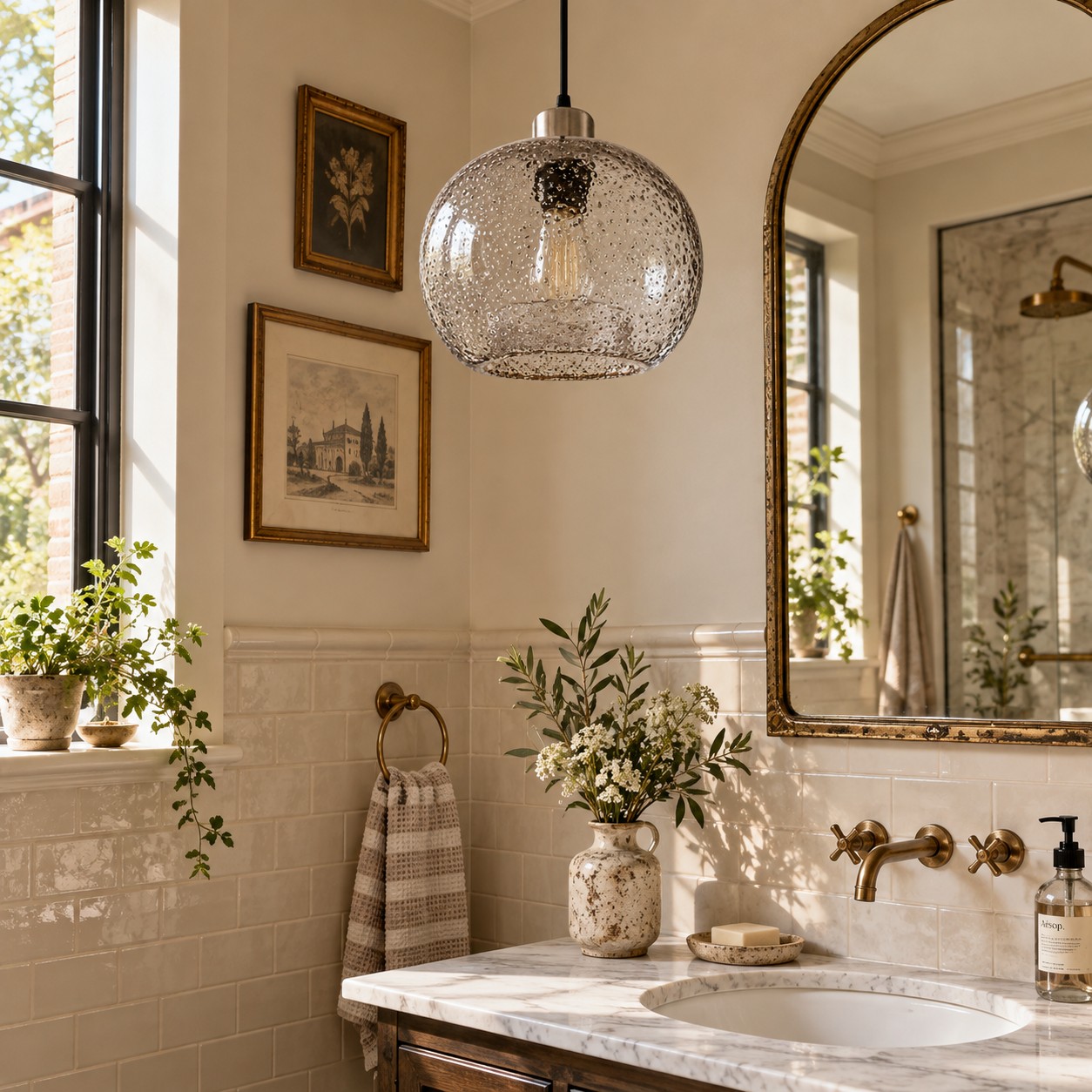 Textured Glass Globe Pendant Light | Open Bottom