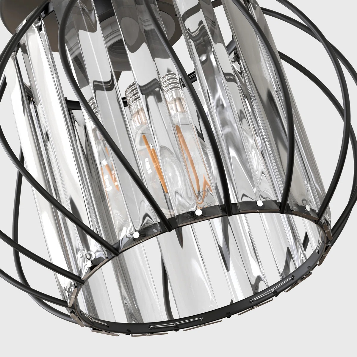 Geometric Cage Semi-Flush Crystal Ceiling Light — Clear Panels — A layered perspective