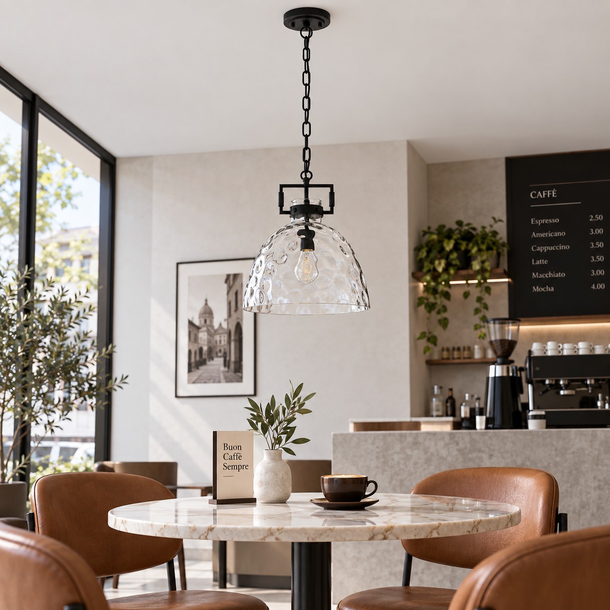 Clear Hammered Glass Pendant Light — Adjustable Chain — 13.8 inch / 35 cm, Gold, Chrome