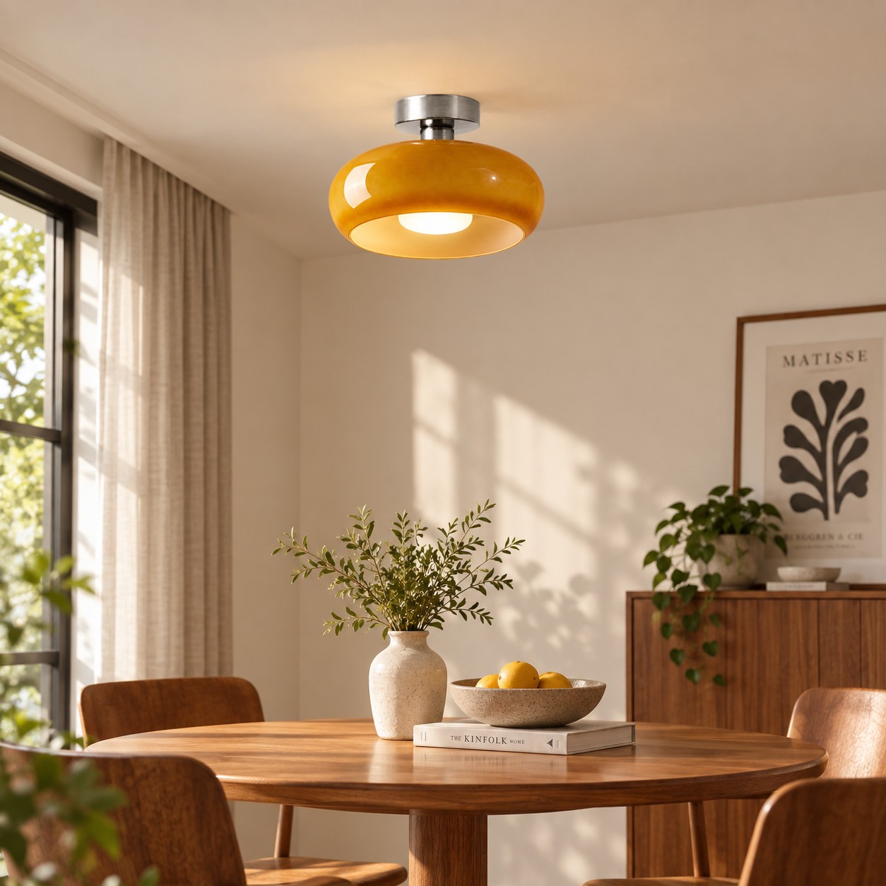 Brass-Finished Mount: Bauvia Round Glass Ceiling Light — A layered perspective