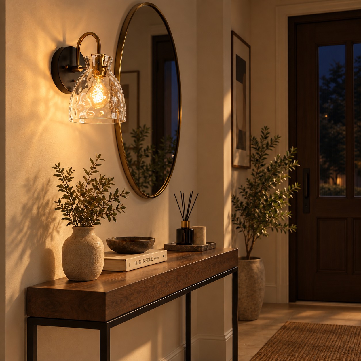 Brass Textured Clear | Glass Armed Wall Sconce — A layered perspective