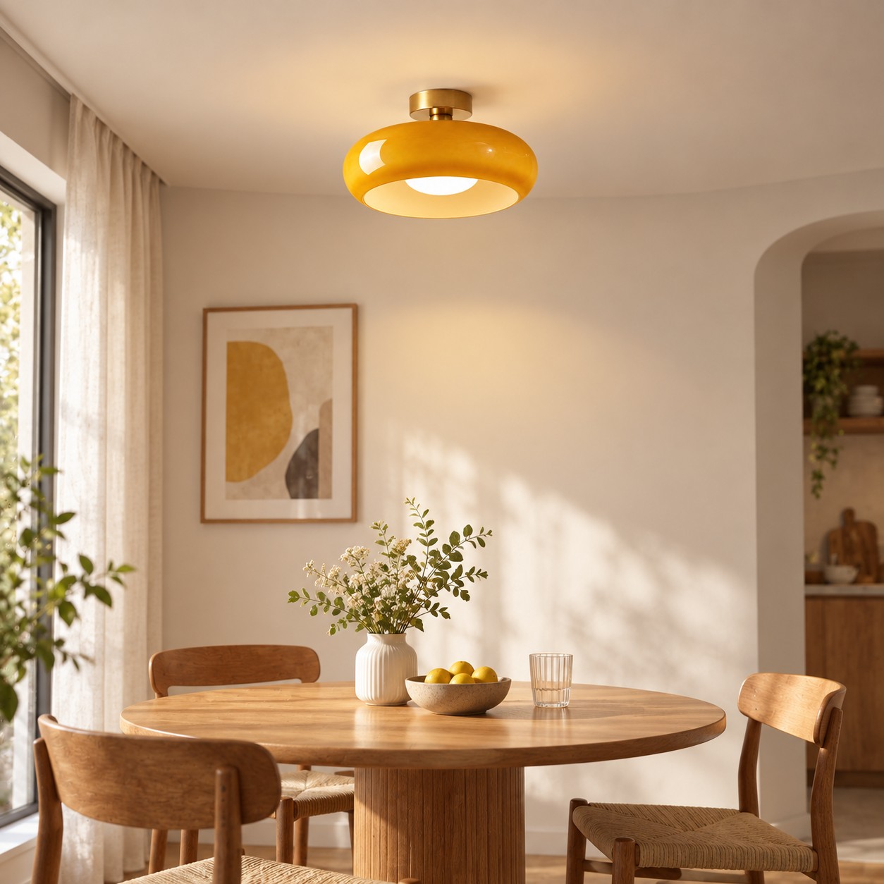 Brass-Finished Mount: Bauvia Round Glass Ceiling Light — A layered perspective