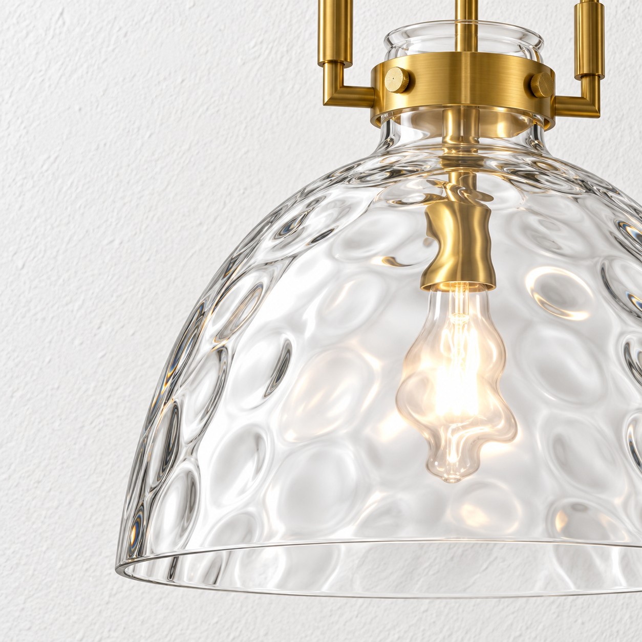 Clear Hammered Glass Pendant Light — Adjustable Chain — 13.8 inch / 35 cm, Gold, Chrome
