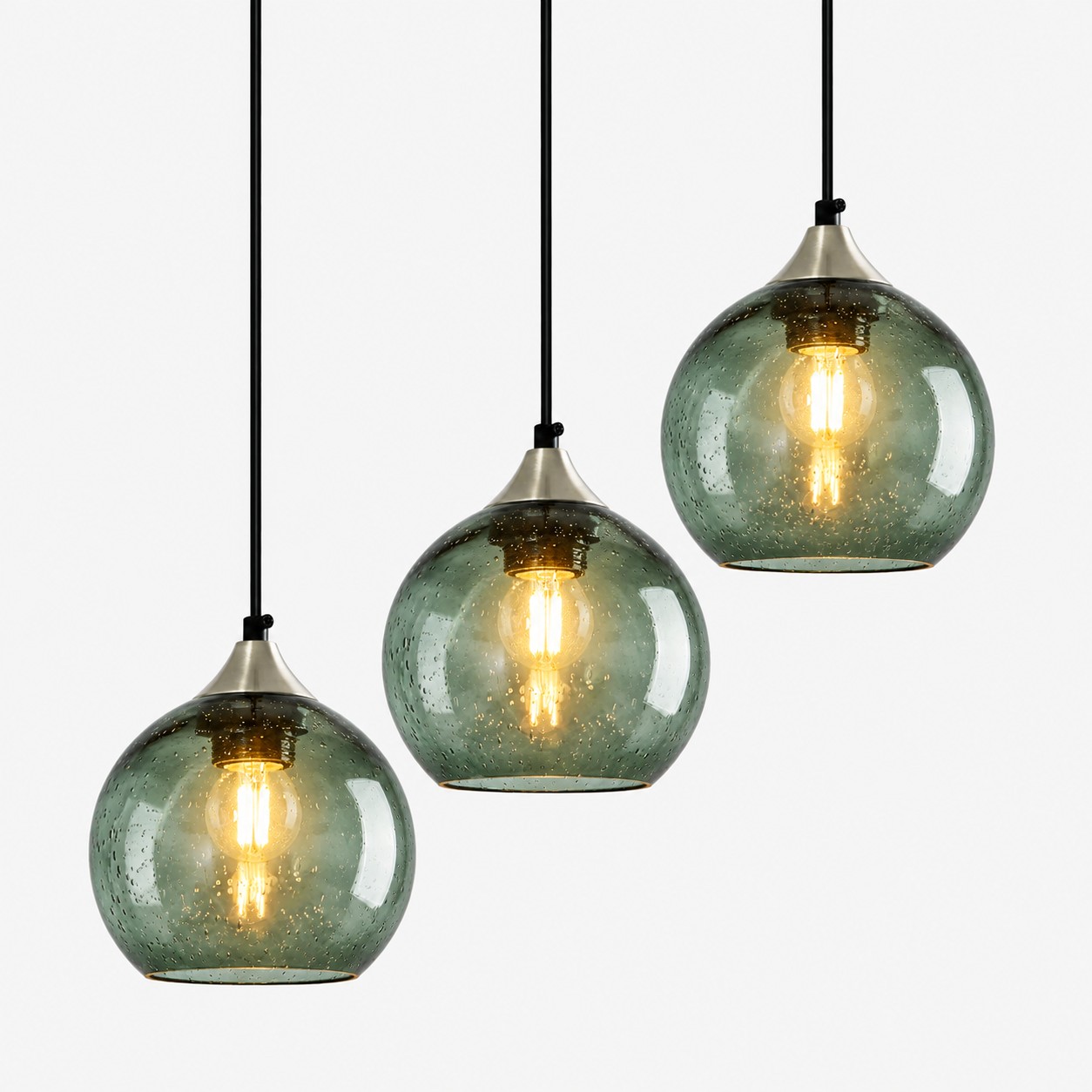 Bubble Glass Globe Single Pendant — Adjustable Cord, Chrome Finish