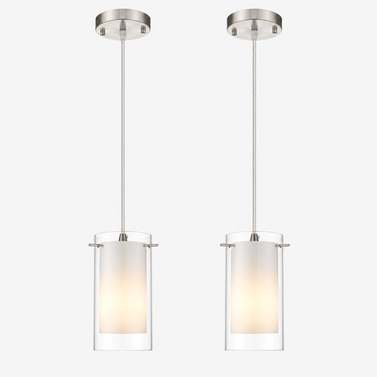 Chrome Finish, Clear and White Shades | Modern Double Glass Pendant Light — A layered perspectiv