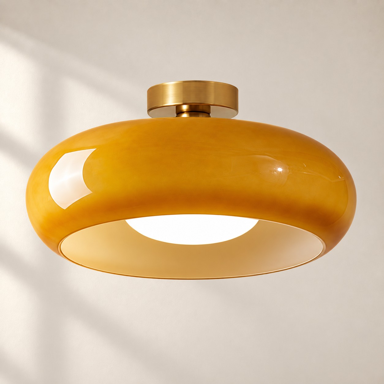 Brass-Finished Mount: Bauvia Round Glass Ceiling Light — A layered perspective