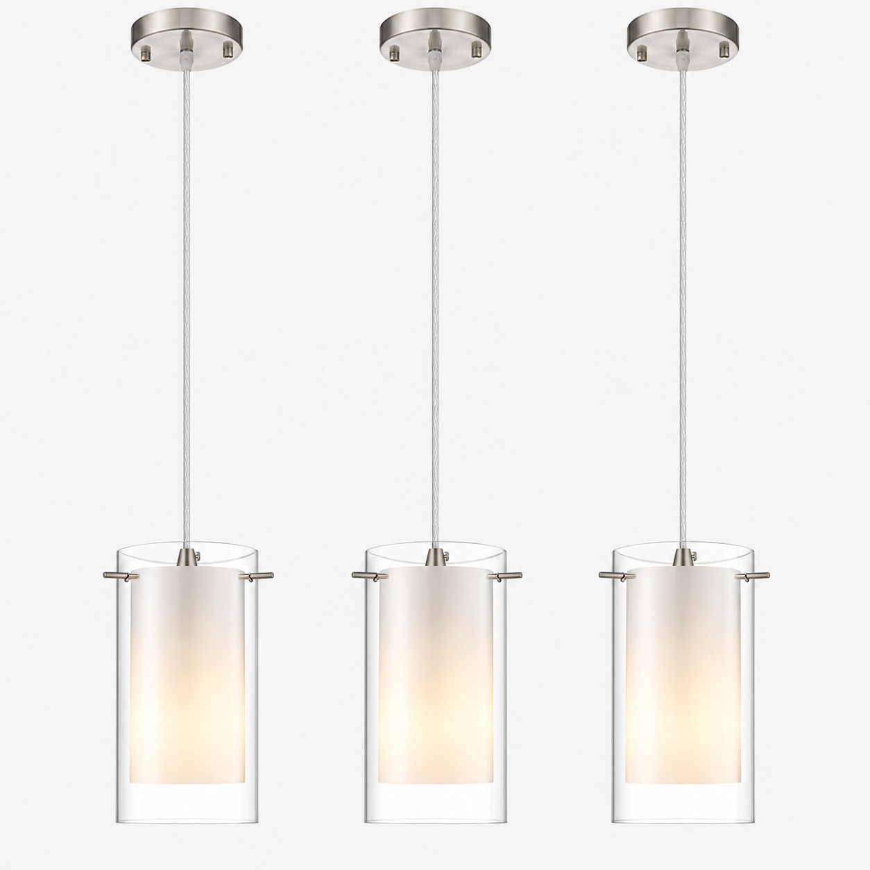 Chrome Finish, Clear and White Shades | Modern Double Glass Pendant Light — A layered perspectiv