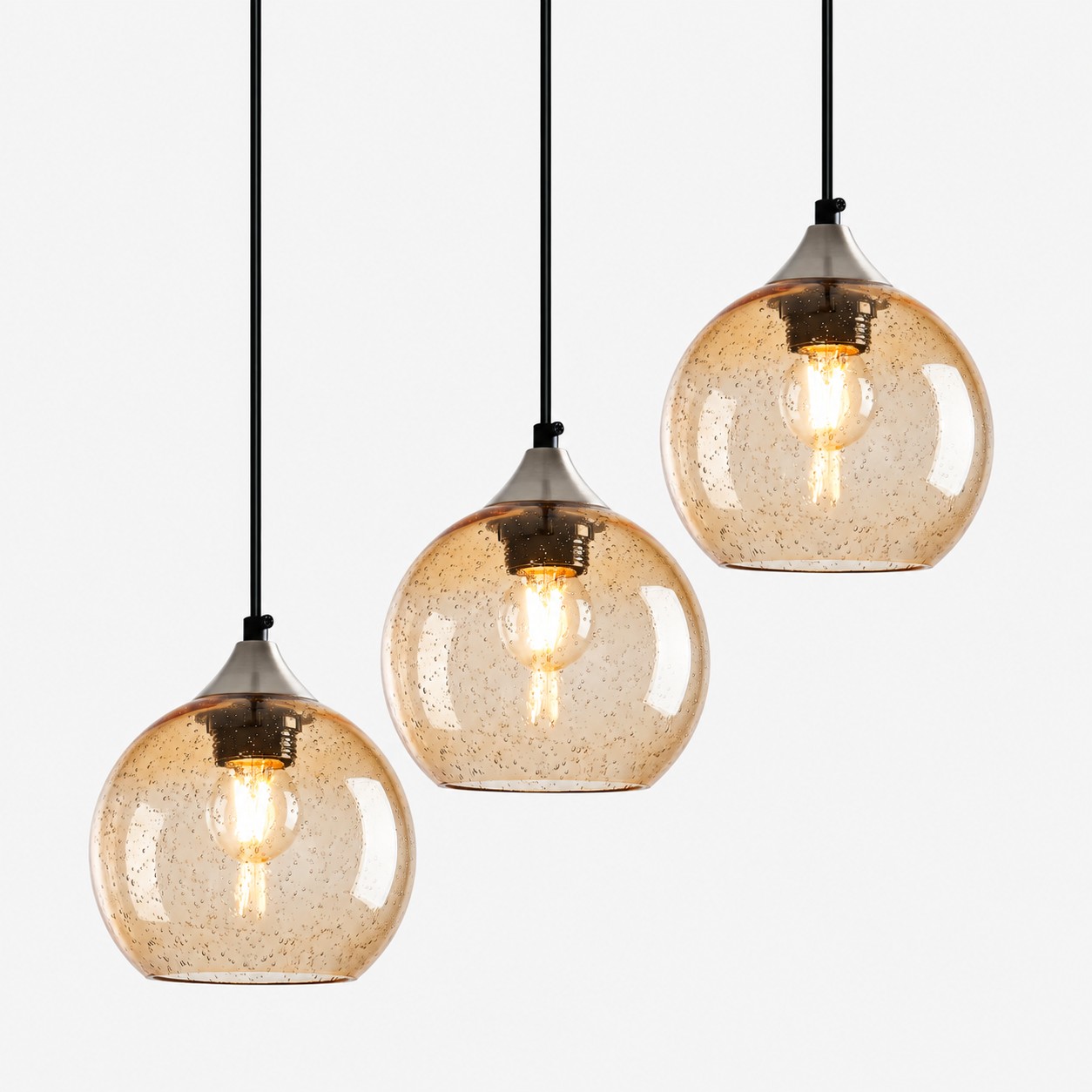 Bubble Glass Globe Single Pendant — Adjustable Cord, Chrome Finish