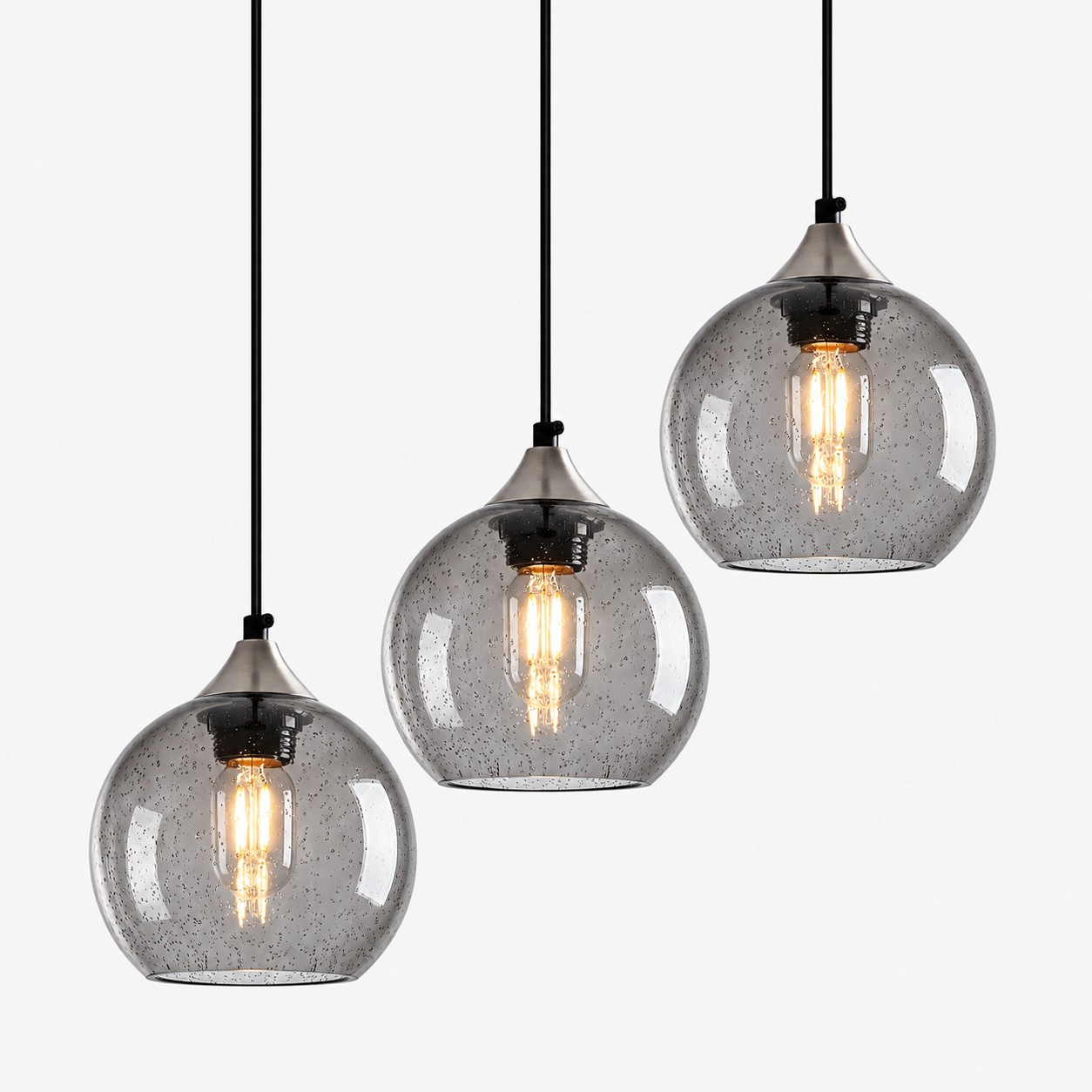 Bubble Glass Globe Single Pendant — Adjustable Cord, Chrome Finish