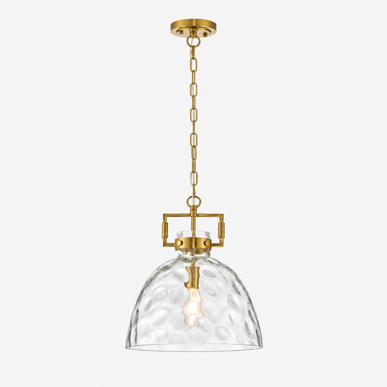 Clear Hammered Glass Pendant Light — Adjustable Chain — 13.8 inch / 35 cm, Gold, Chrome