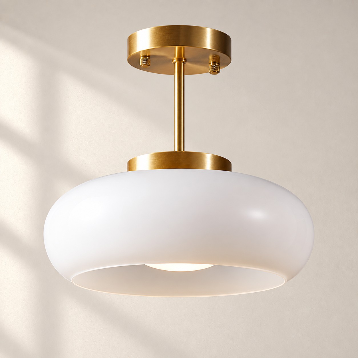 Brass-Finished Mount: Bauvia Round Glass Ceiling Light — A layered perspective