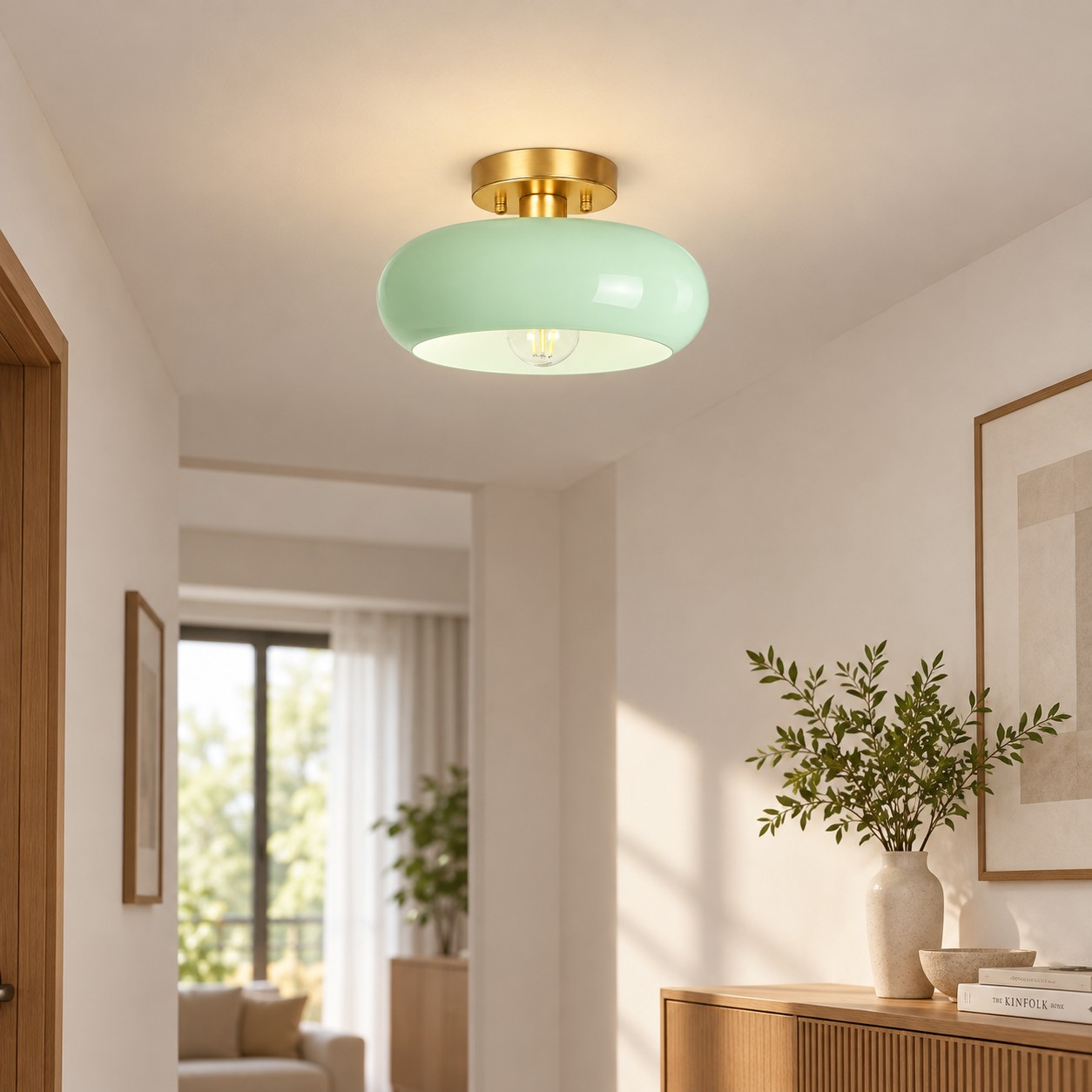 Brass-Finished Mount: Bauvia Round Glass Ceiling Light — A layered perspective