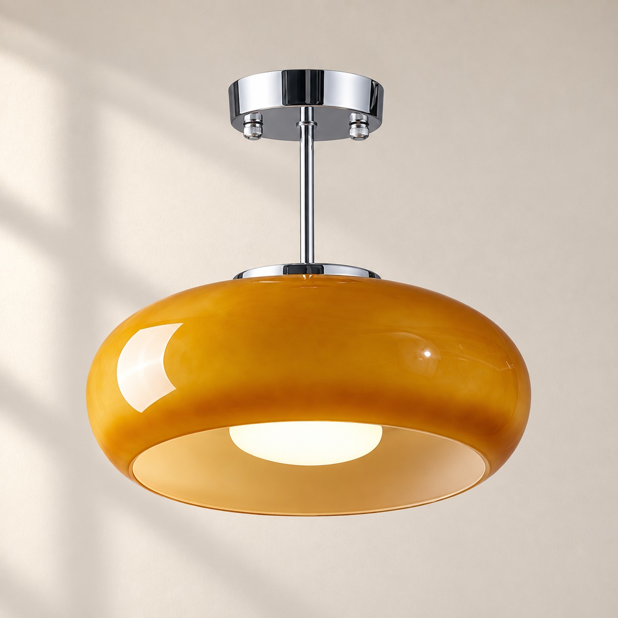 Brass-Finished Mount: Bauvia Round Glass Ceiling Light — A layered perspective