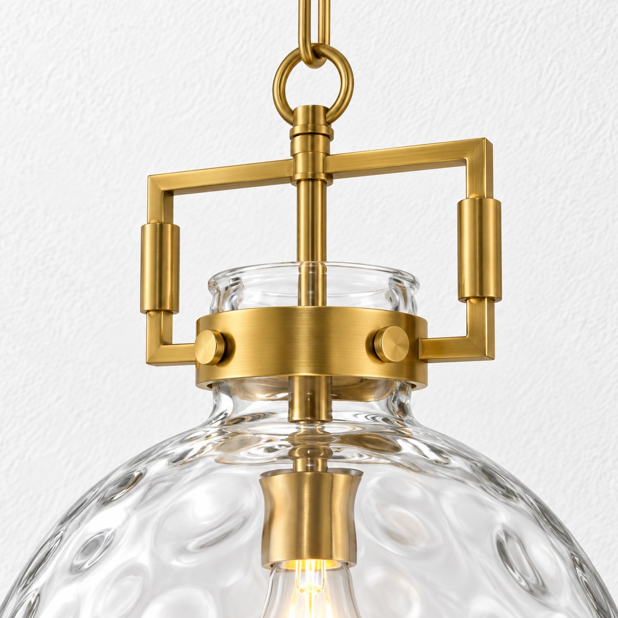 Clear Hammered Glass Pendant Light — Adjustable Chain — 13.8 inch / 35 cm, Gold, Chrome
