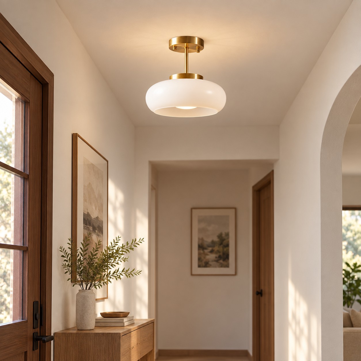Brass-Finished Mount: Bauvia Round Glass Ceiling Light — A layered perspective