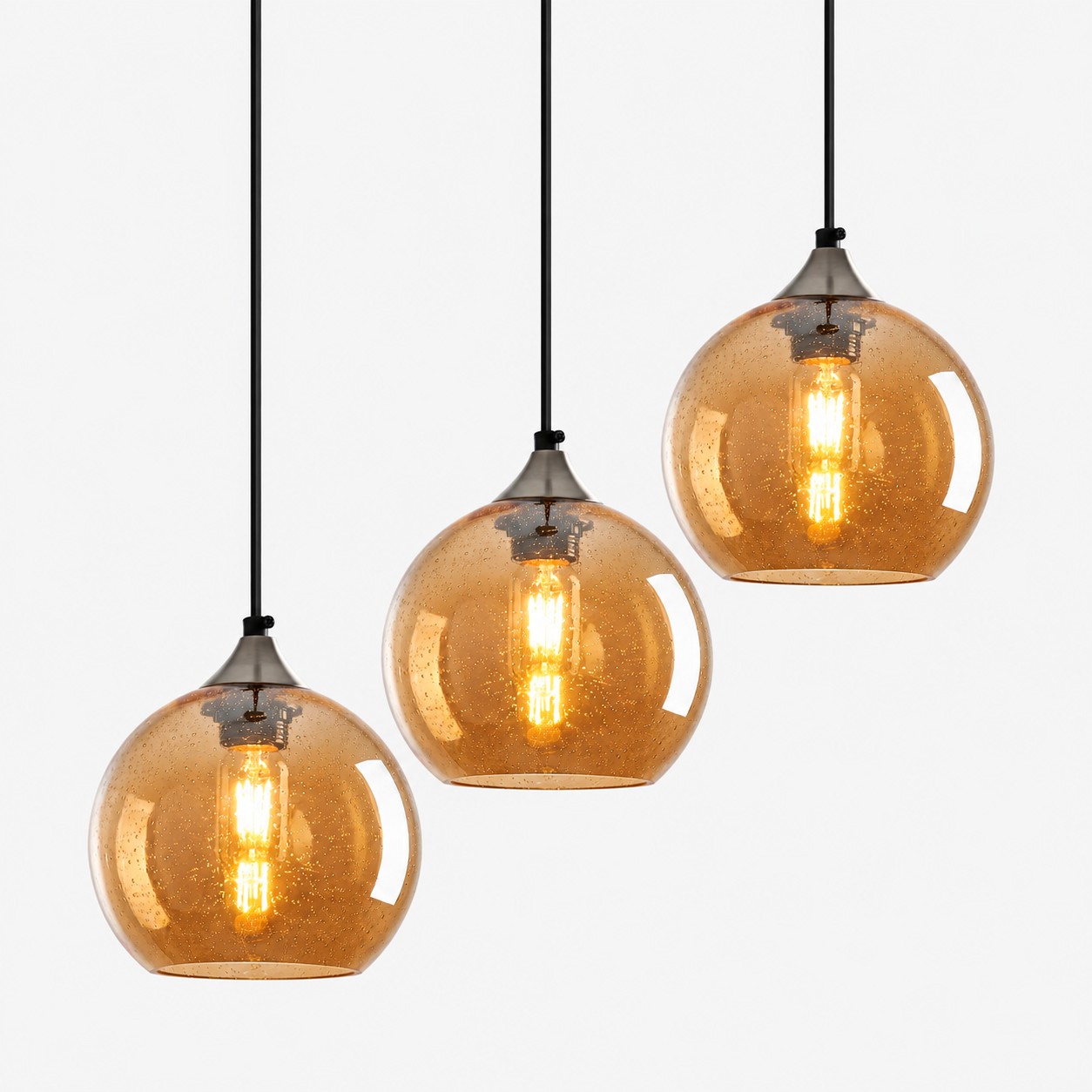Bubble Glass Globe Single Pendant — Adjustable Cord, Chrome Finish
