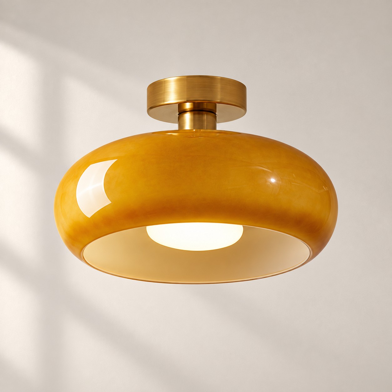 Brass-Finished Mount: Bauvia Round Glass Ceiling Light — A layered perspective