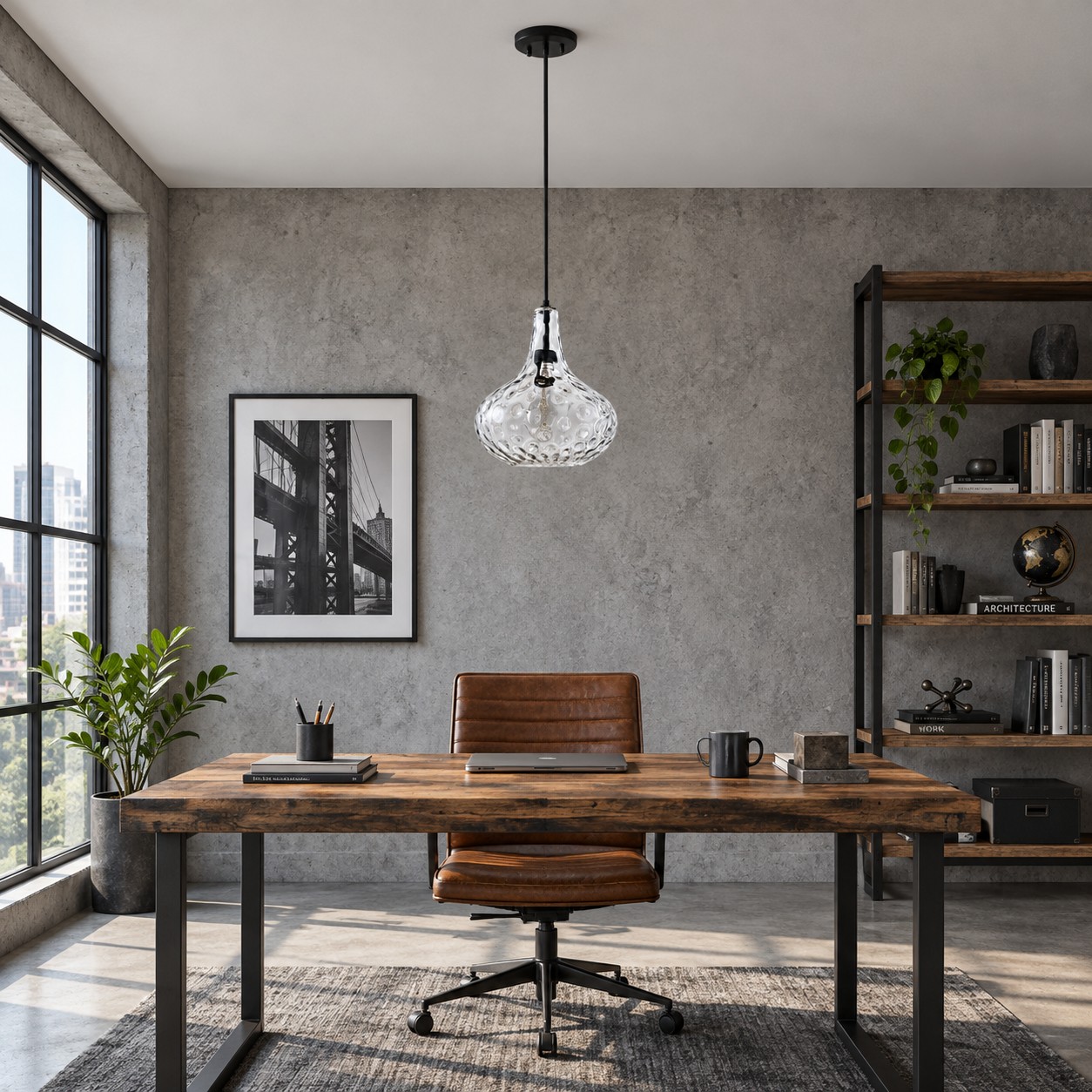11 inch / 28 cm Vintage Textured Glass Pendant Light | Adjustable Stem — A layered perspective