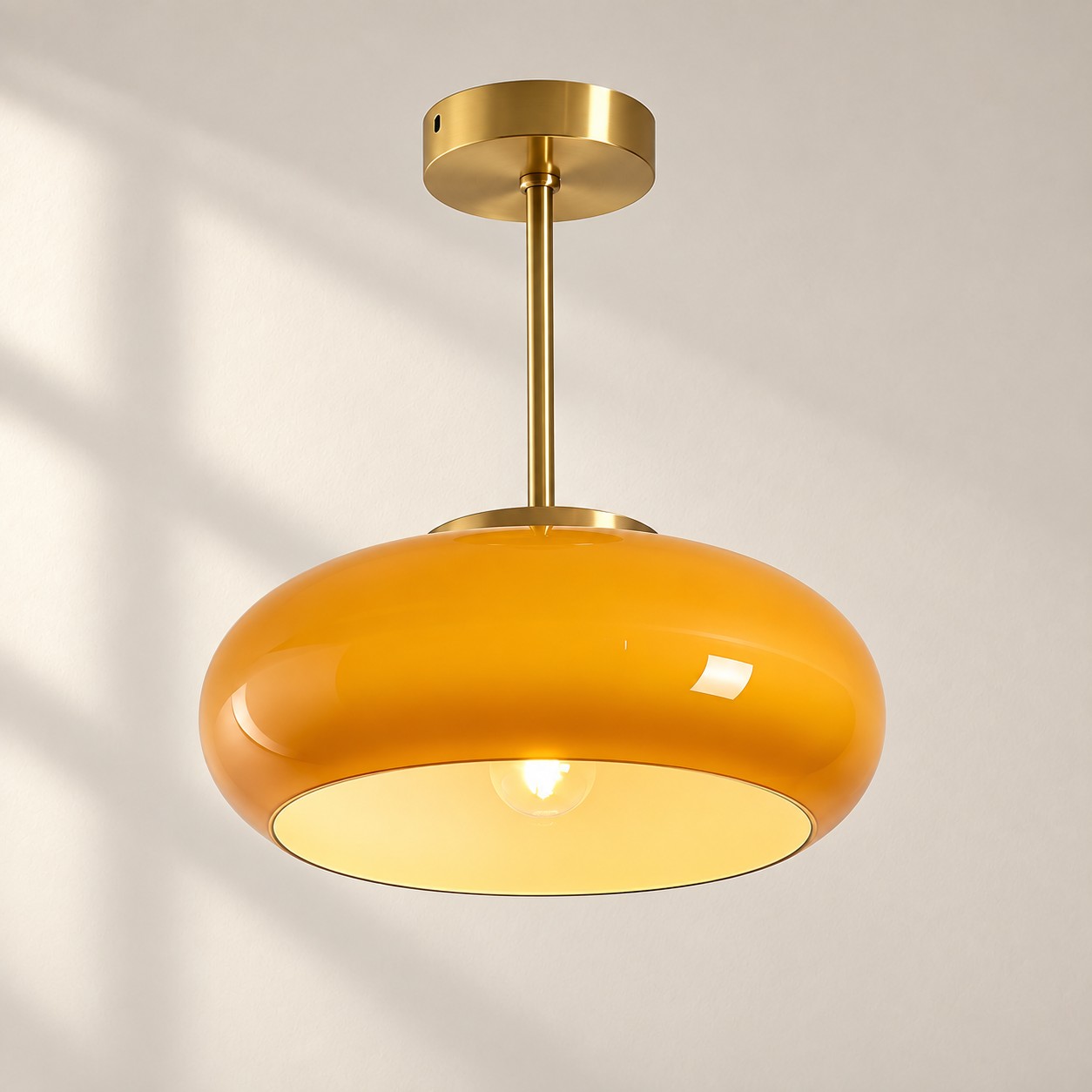 Brass-Finished Mount: Bauvia Round Glass Ceiling Light — A layered perspective